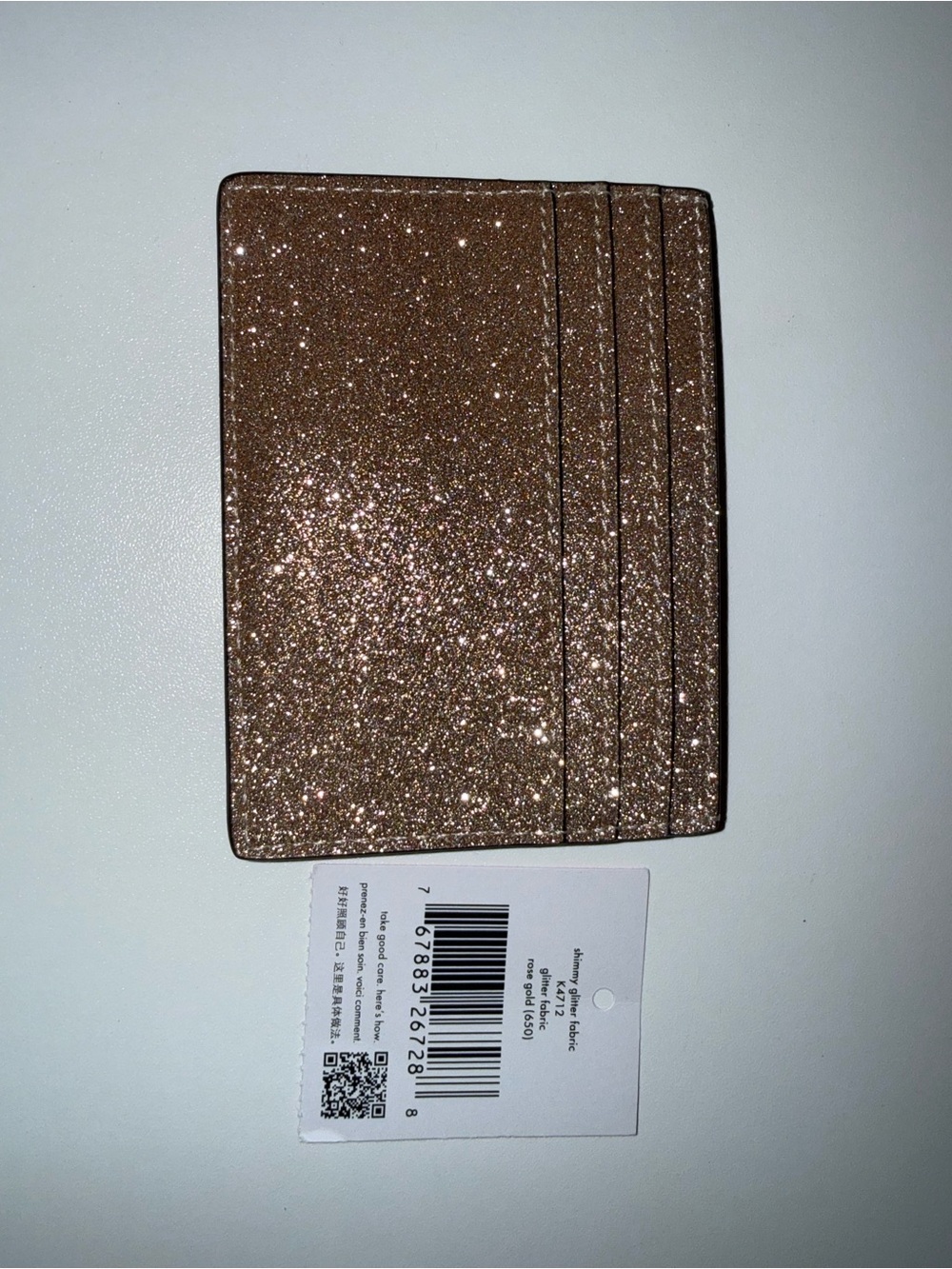 kate spade Glitter Card Holder in Rose Gold